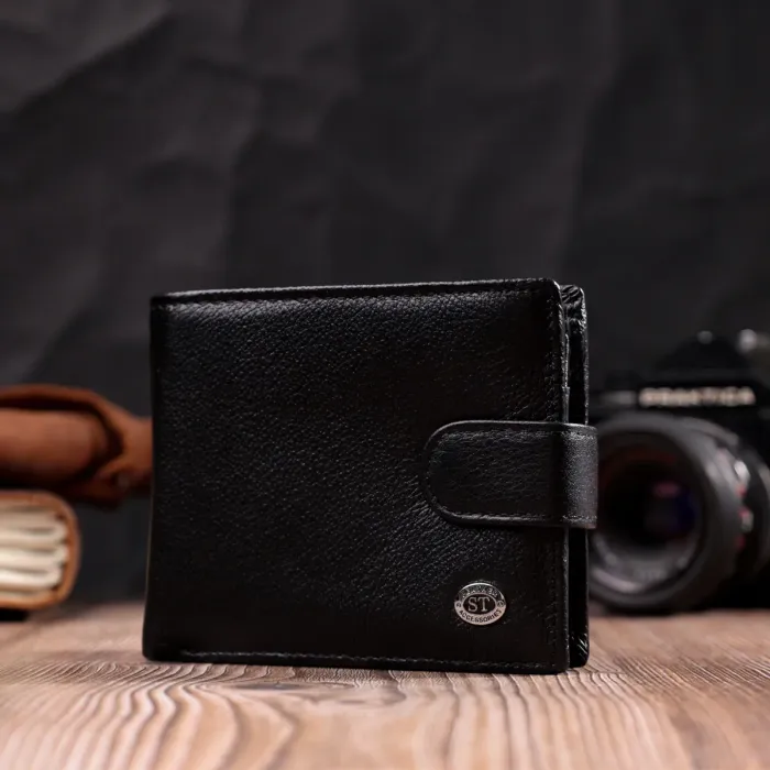Класичний портмоне для чоловіків з блоком для карток з натуральної шкіри ST Leather 19473 Чорне