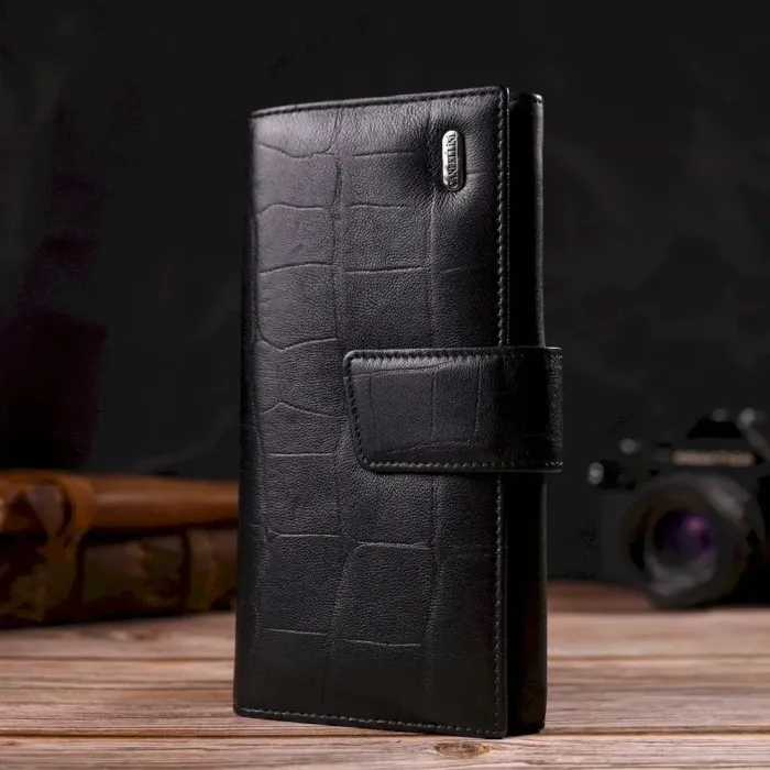Класичний вертикальний чоловічий портмоне з натуральної шкіри з тисненням CANPELLINI 21836 Чорний