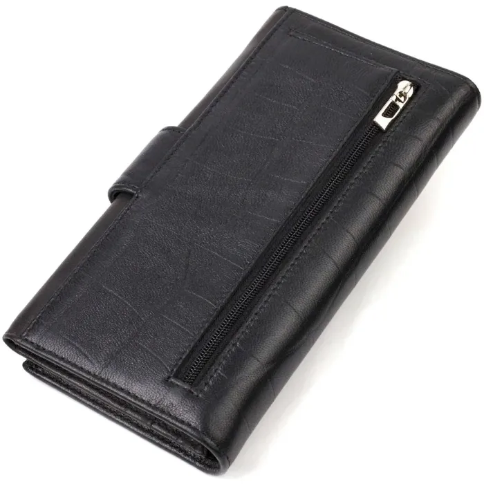 Класичний вертикальний чоловічий портмоне з натуральної шкіри з тисненням CANPELLINI 21836 Чорний