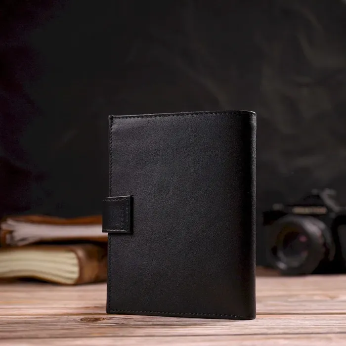 Класичний вертикальний чоловічий портмоне середнього розміру з натуральної гладкої шкіри CANPELLINI 21857 Чорний