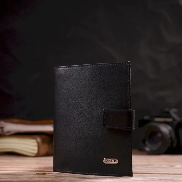 Класичний вертикальний чоловічий портмоне середнього розміру з натуральної гладкої шкіри CANPELLINI 21857 Чорний