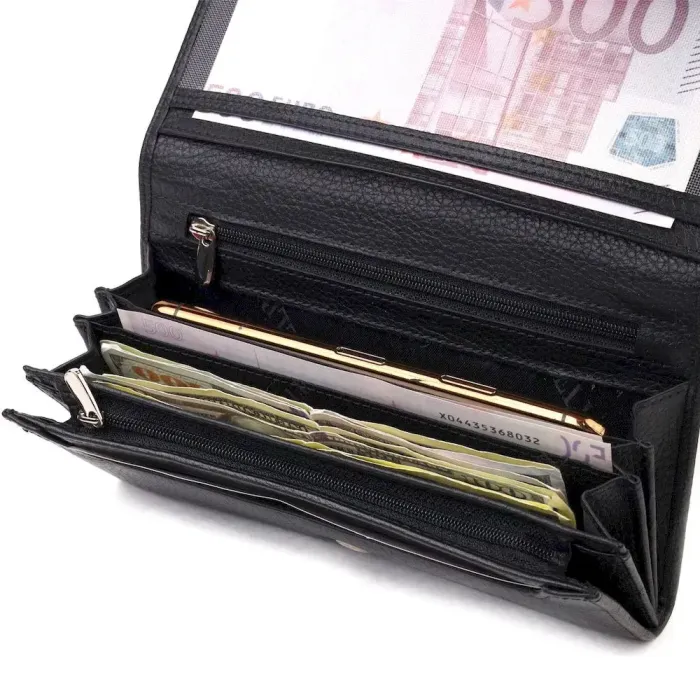 Класичне жіноче портмоне з монетницею з натуральної шкіри CANPELLINI 21529 Чорне