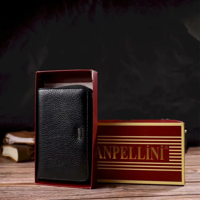 Класичне жіноче портмоне середнього розміру з натуральної шкіри CANPELLINI 21912 Чорне