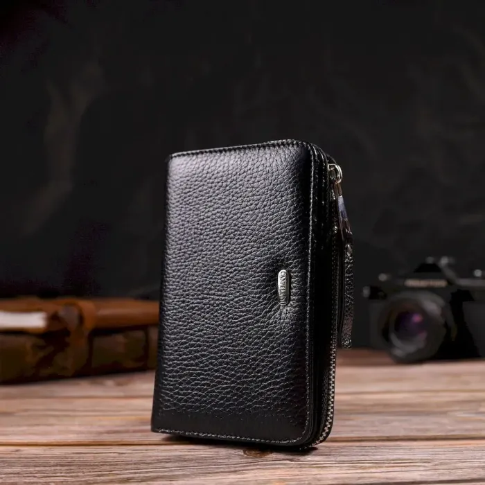 Класичне жіноче портмоне середнього розміру з натуральної шкіри CANPELLINI 21912 Чорне