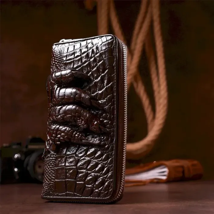 Клатч чоловічий CROCODILE LEATHER 18273 з натуральної шкіри крокодила Коричневий