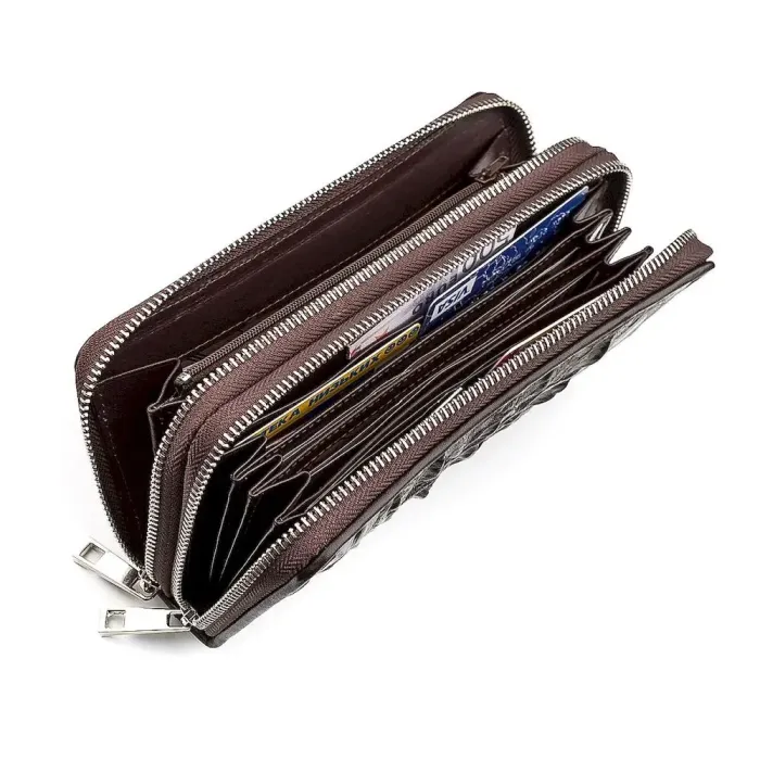 Клатч на дві блискавки CROCODILE LEATHER 18271 із натуральної шкіри крокодила Коричневий