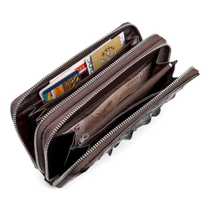 Клатч на дві блискавки CROCODILE LEATHER 18271 із натуральної шкіри крокодила Коричневий