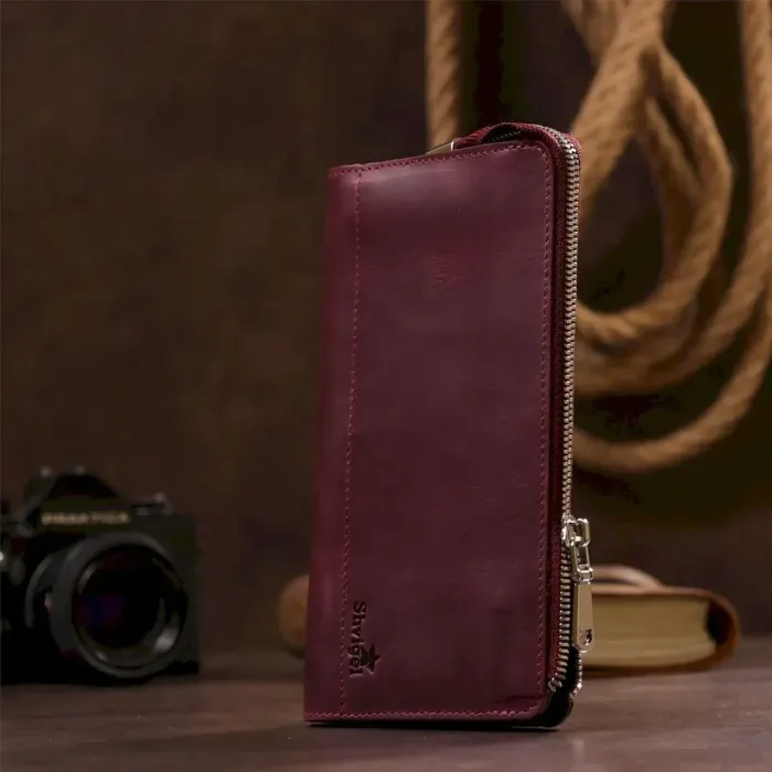 Клатч унисекс кожаный винтаж SHVIGEL 16187 Бордовый