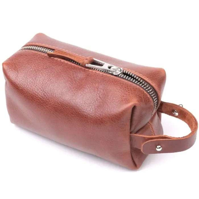 Компактна косметичка із гладкої шкіри на блискавці Україна GRANDE PELLE 16763 Світло-коричнева