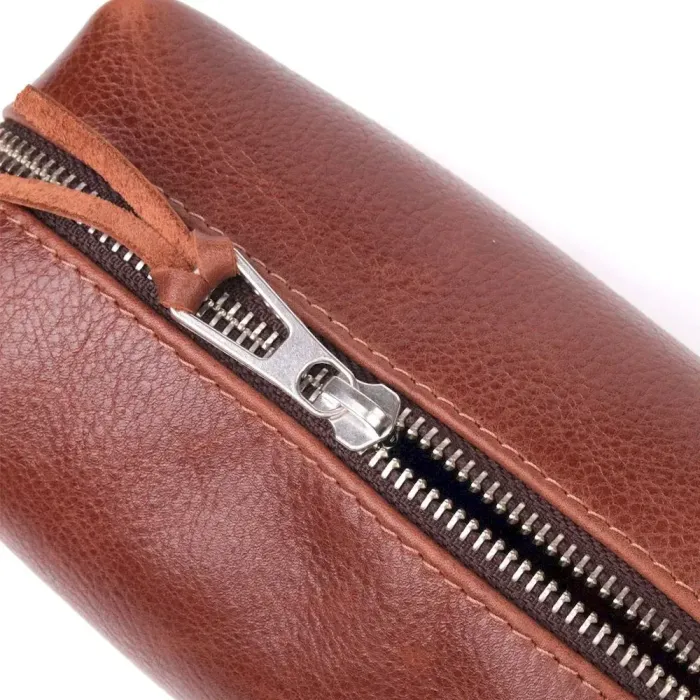 Компактна косметичка із гладкої шкіри на блискавці Україна GRANDE PELLE 16763 Світло-коричнева