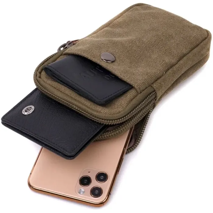 Компактна сумка-чохол на пояс із металевим карабіном із текстилю Vintage 22224 Оливковий