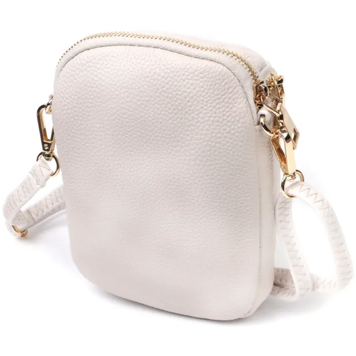Компактна сумка цікавого формату із м'якої натуральної шкіри Vintage 22339 Біла