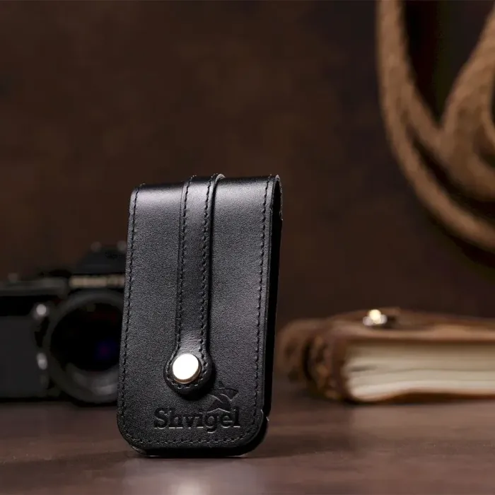 Компактна шкіряна ключниця з хлястиком SHVIGEL 13988 Чорна