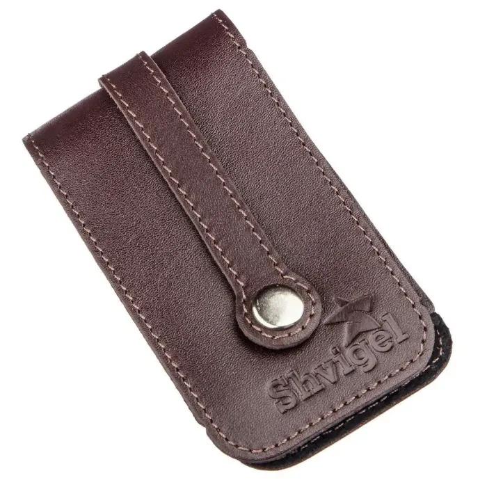 Компактна шкіряна ключниця з хлястиком SHVIGEL 13989 Коричнева