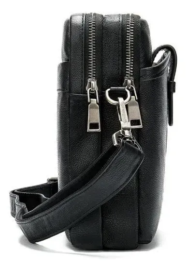 Компактна чоловіча сумка шкіряна Vintage 14885 Чорна