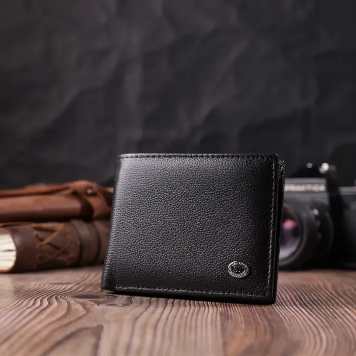 Компактне чоловіче портмоне з натуральної шкіри ST Leather 22486 Чорний
