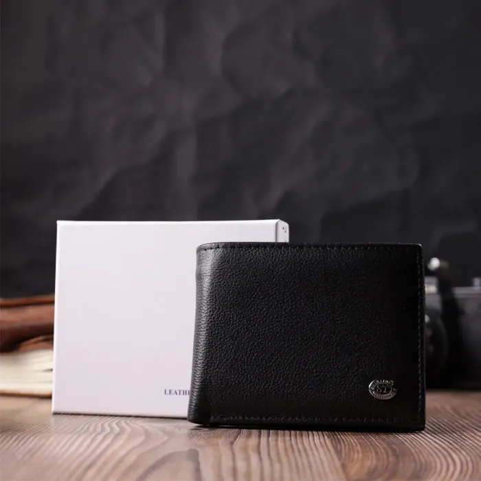 Компактне чоловіче портмоне з натуральної шкіри ST Leather 22486 Чорний