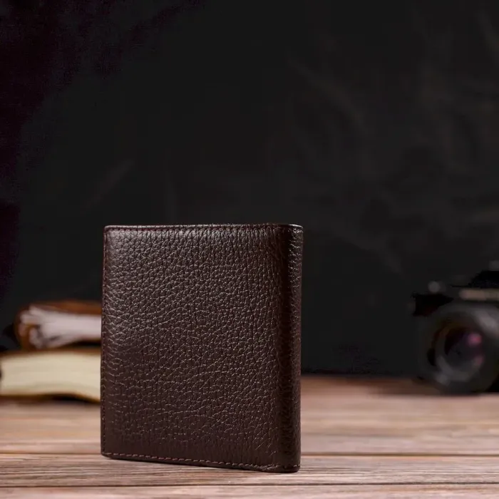 Компактне портмоне для чоловіків з натуральної зернистої шкіри CANPELLINI 21740 Коричневе