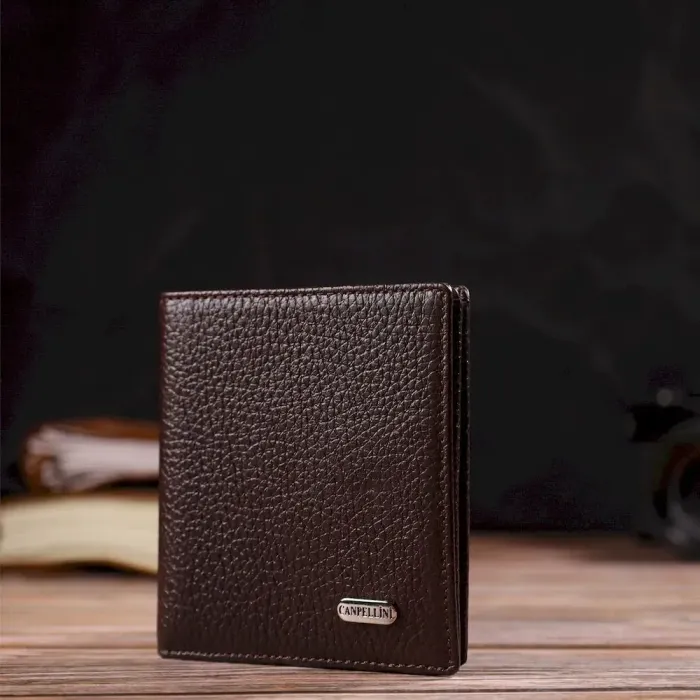 Компактне портмоне для чоловіків з натуральної зернистої шкіри CANPELLINI 21740 Коричневе
