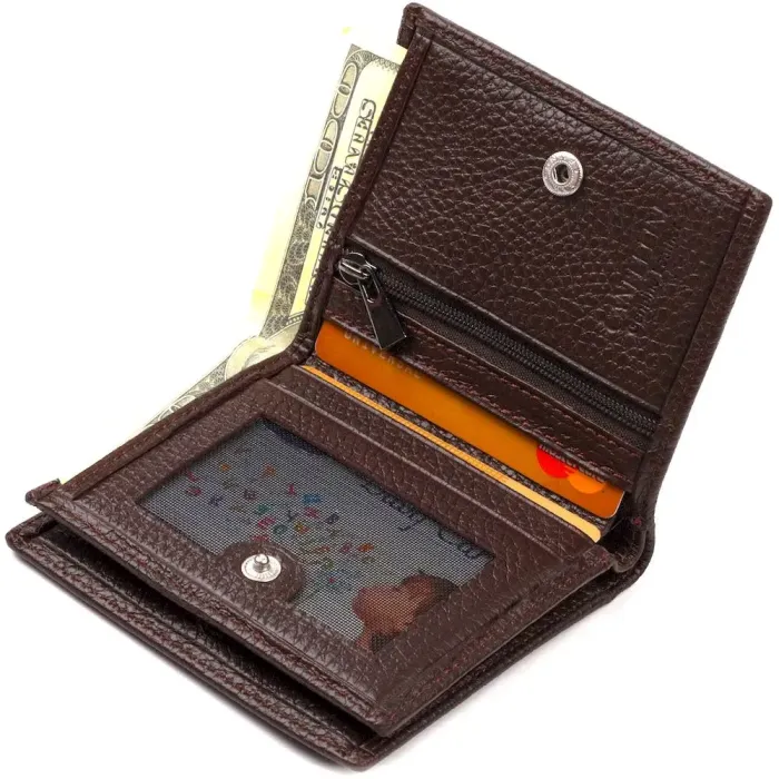 Компактне портмоне для чоловіків з натуральної зернистої шкіри CANPELLINI 21740 Коричневе