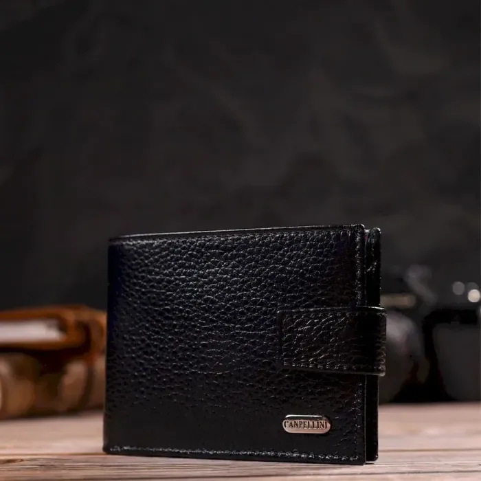 Компактне портмоне для чоловіків у комбінації двох кольорів із натуральної шкіри CANPELLINI 21749 Чорне