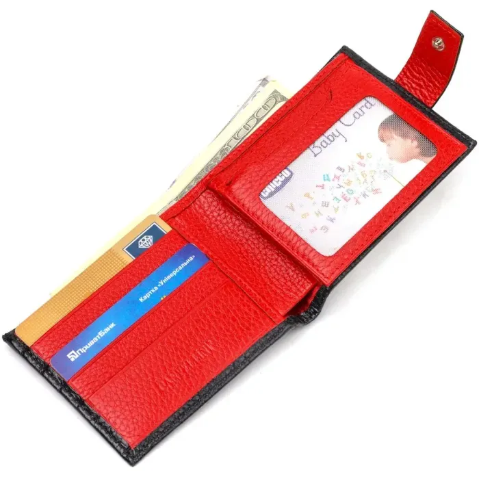 Компактне портмоне для чоловіків у комбінації двох кольорів із натуральної шкіри CANPELLINI 21749 Чорне