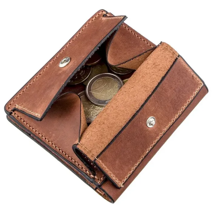 Компактне портмоне унісекс з накладною монетницею GRANDE PELLE 11238 Коричневе