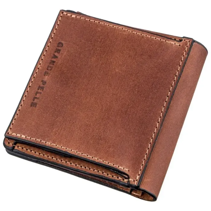 Компактне портмоне унісекс з накладною монетницею GRANDE PELLE 11238 Коричневе