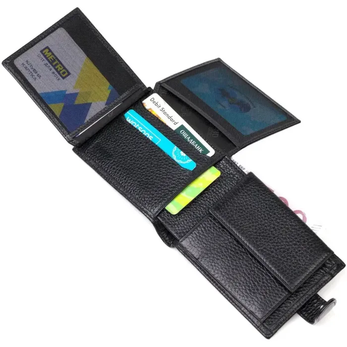 Компактний та водночас місткий гаманець для чоловіків з натуральної шкіри BOND 21996 Чорний