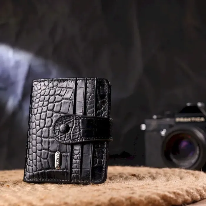 Компактный кошелек из натуральной кожи с тиснением под крокодила CANPELLINI 21684 Черный