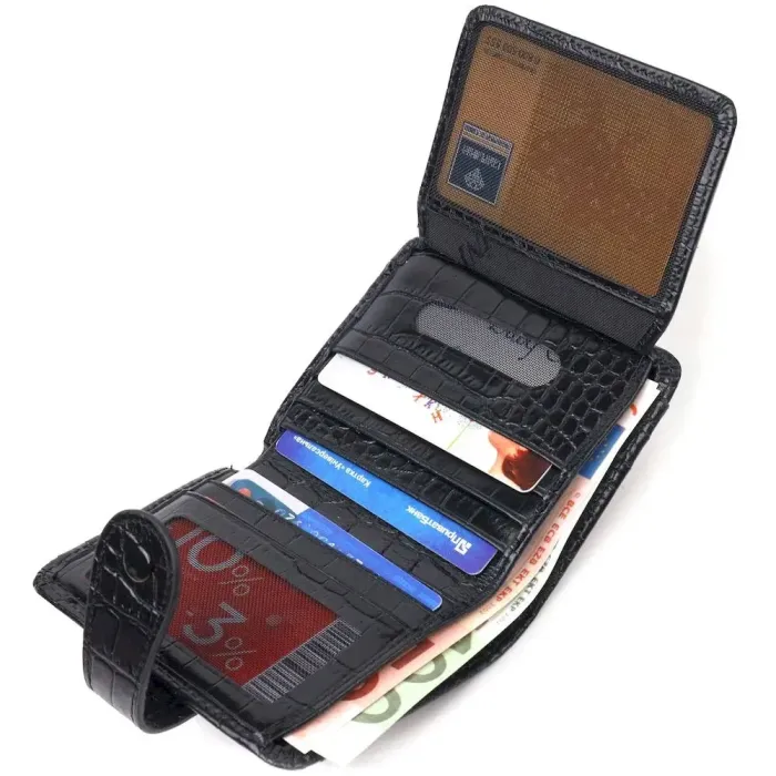 Компактный кошелек из натуральной кожи с тиснением под крокодила CANPELLINI 21684 Черный