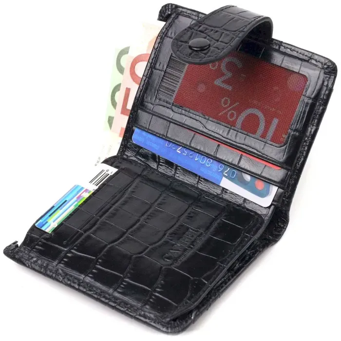 Компактный кошелек из натуральной кожи с тиснением под крокодила CANPELLINI 21684 Черный