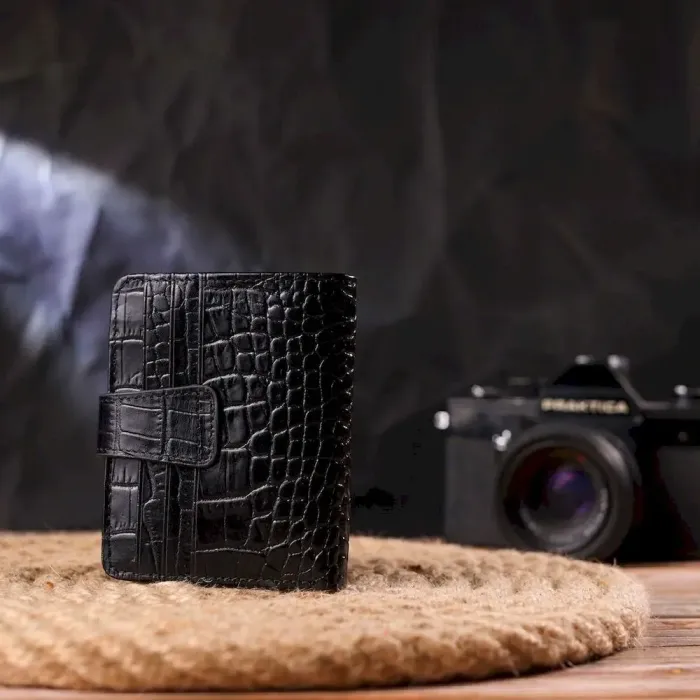 Компактный кошелек из натуральной кожи с тиснением под крокодила CANPELLINI 21684 Черный