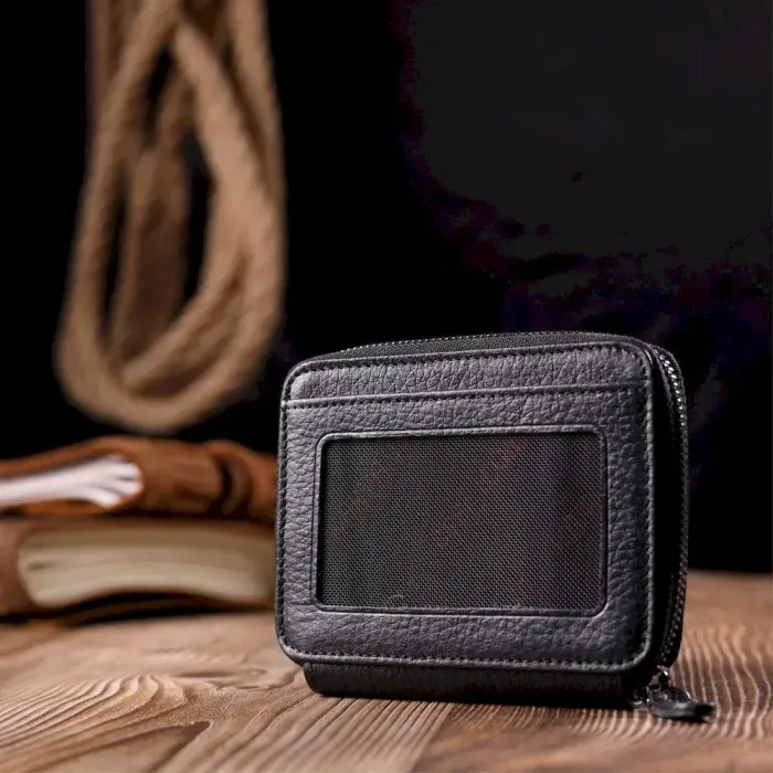 Компактний гаманець із натуральної зернистої шкіри KARYA 20971 Чорний