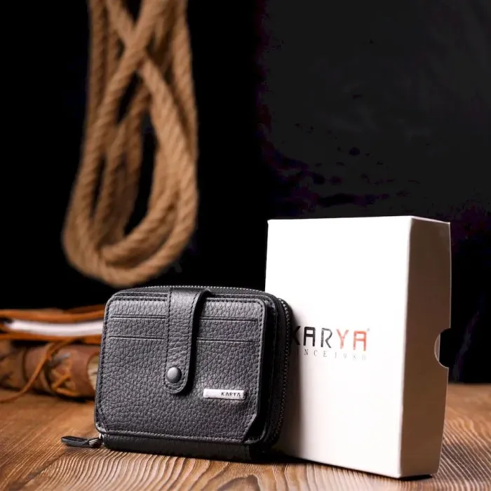 Компактний гаманець із натуральної зернистої шкіри KARYA 20971 Чорний