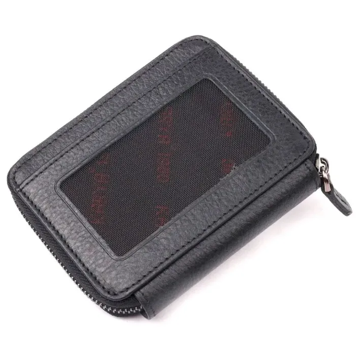 Компактний гаманець із натуральної зернистої шкіри KARYA 20971 Чорний