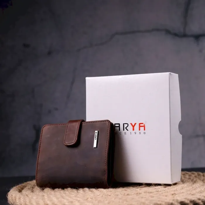 Компактный мужской бумажник из добротной винтажной кожи KARYA 21328 Коричневый