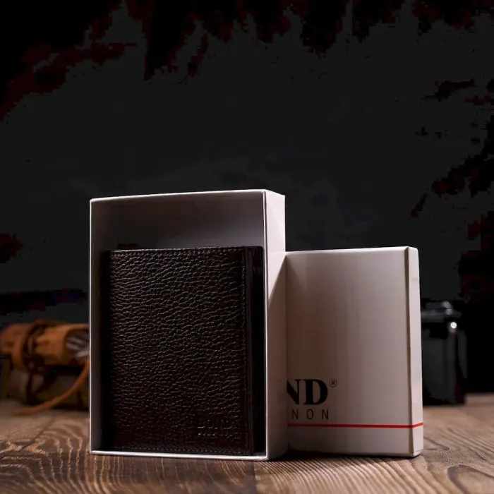 Компактний чоловічий гаманець із натуральної зернистої шкіри без застібки BOND 21989 Коричневий