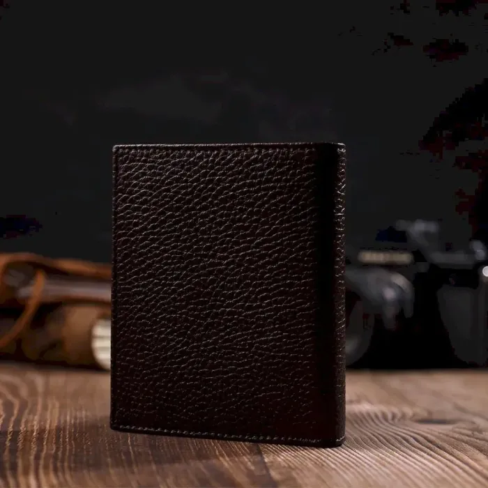 Компактний чоловічий гаманець із натуральної зернистої шкіри без застібки BOND 21989 Коричневий