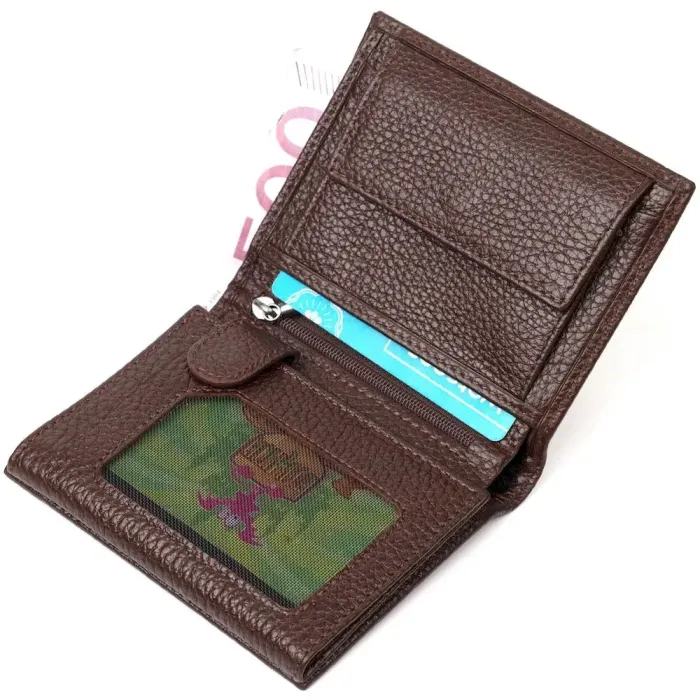 Компактний чоловічий гаманець із натуральної зернистої шкіри без застібки BOND 21989 Коричневий