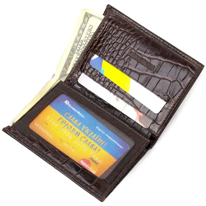 Компактный мужской кошелек из натуральной кожи с тиснением под крокодила CANPELLINI 21871 Коричневый