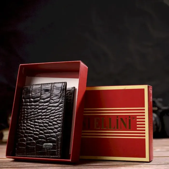 Компактный мужской кошелек из натуральной кожи с тиснением под крокодила CANPELLINI 21871 Коричневый