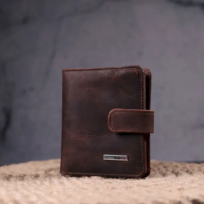 Компактный мужской кошелек в винтажной коже KARYA 21372 Коричневый