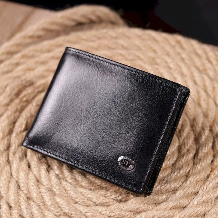 Компактний затиск для грошей із натуральної гладкої шкіри ST Leather 19416 Чорний