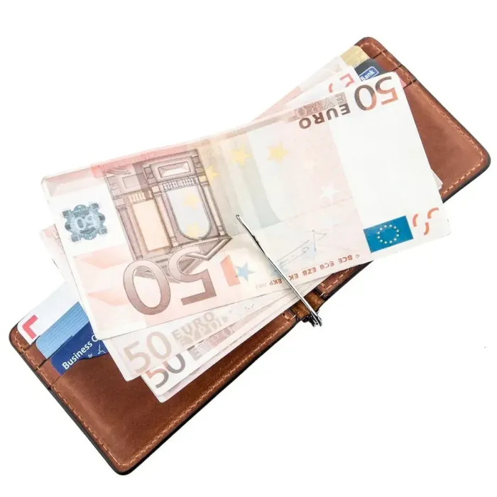 Компактний затискач для грошей без застібки GRANDE PELLE 11241 Коричневий