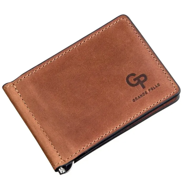 Компактний затискач для грошей без застібки GRANDE PELLE 11241 Коричневий