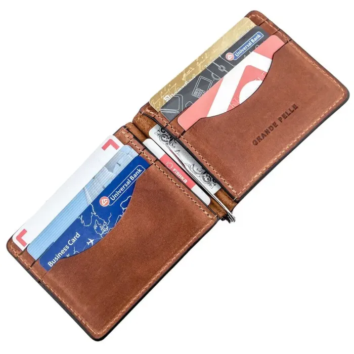 Компактний затискач для грошей без застібки GRANDE PELLE 11241 Коричневий