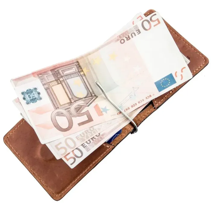 Компактний затиск для грошей на магніті GRANDE PELLE 11242 Рудий