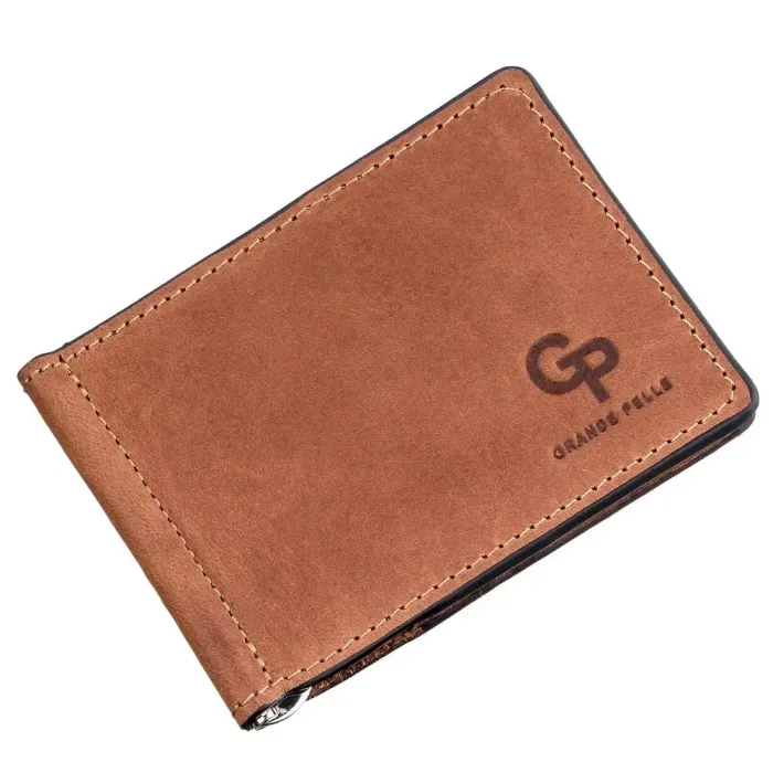Компактний затиск для грошей на магніті GRANDE PELLE 11242 Рудий