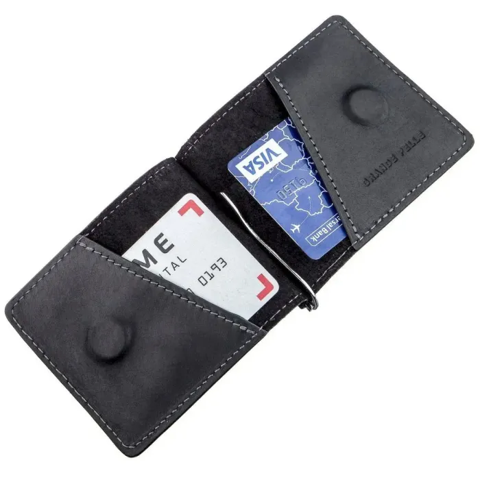 Компактний затискач для грошей вінтажний GRANDE PELLE 11199 Чорний